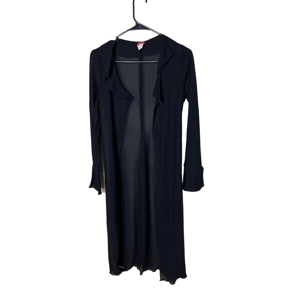 Ruby‎ Rox Cardigan Womens Size Small Black Sheer Open Front Wavy Hem Vintage Y2K